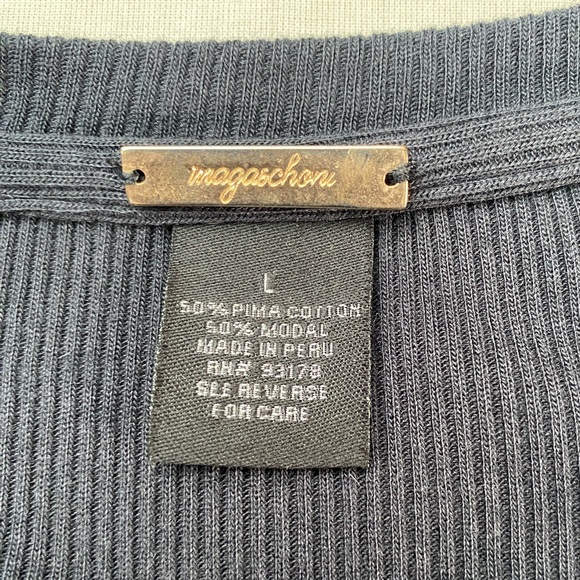 Magaschoni Black Pima Cotton Ribbed V- Neck Tee Size Large - Picture 2 of 8